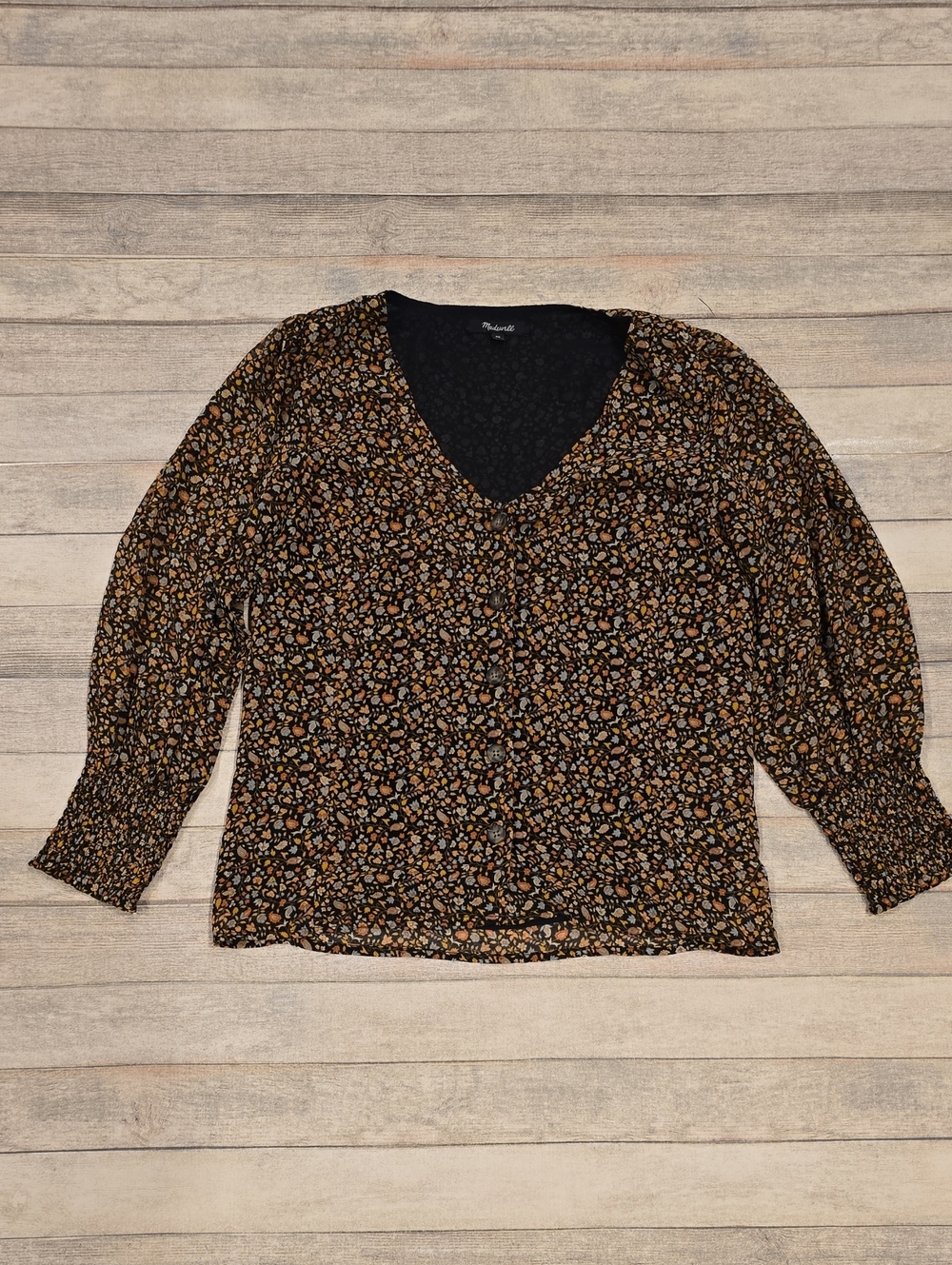 Madewell (Re)sourced Georgette Smocked-Cuff Button-Front Shirt Folktale Paisley